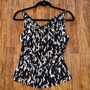Shameless Tank Top Y2K Black Flame Print Cowl Neck Medium Grunge Punk Goth Rave